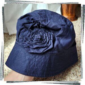Anthropologie Navy Blue Hat with Floral Detail